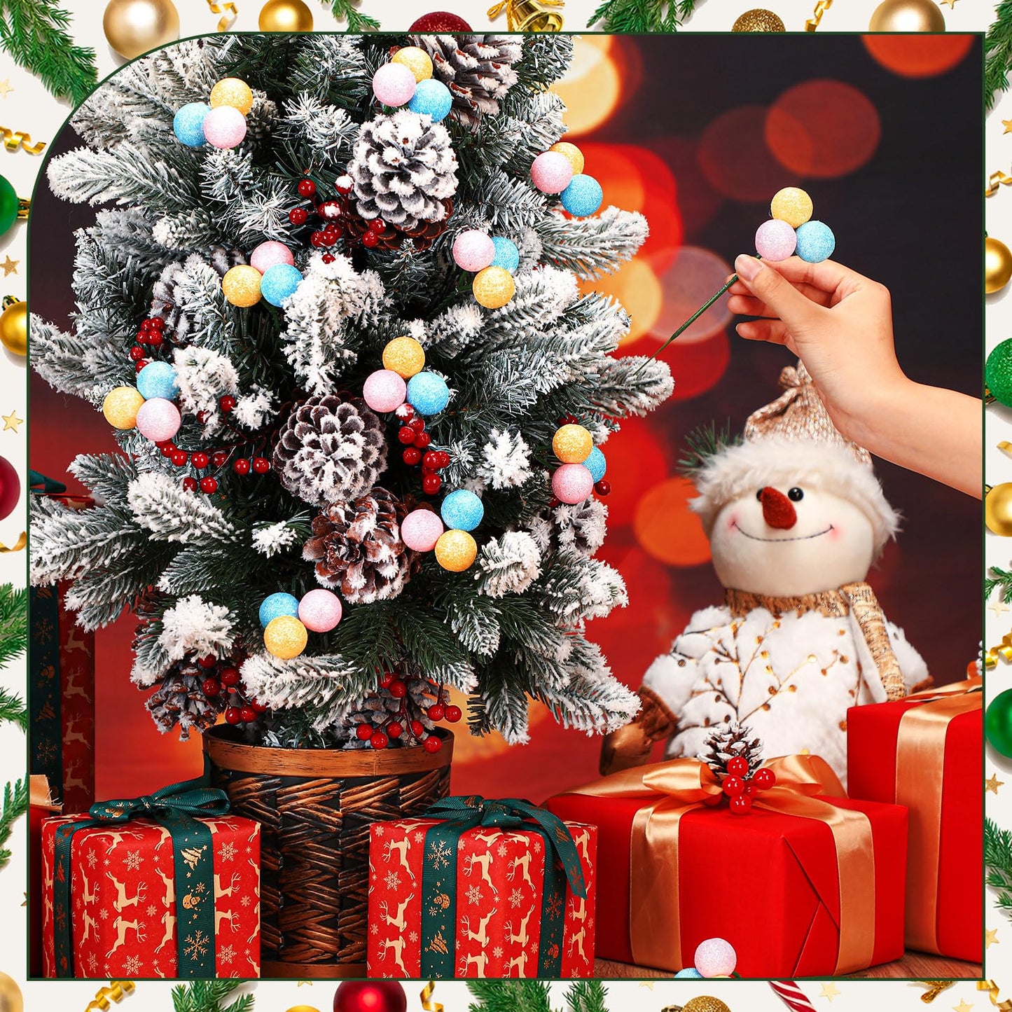 Syhood 12 Set 7.9 Inch Christmas Ball Ornaments on Wired Picks Shatterproof Xmas Pastel Ball Picks for Christmas Tree Vase Wreath Stairs Garland Decoration Supplies
