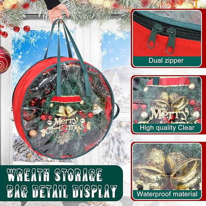 Shappy 4 Pcs Christmas Wreath Storage Bag Clear Wreath Box Storage Containers with Clear Window and Handle Christmas Garland Containers for Xmas Holiday Seasonal Bags (30 Inch)