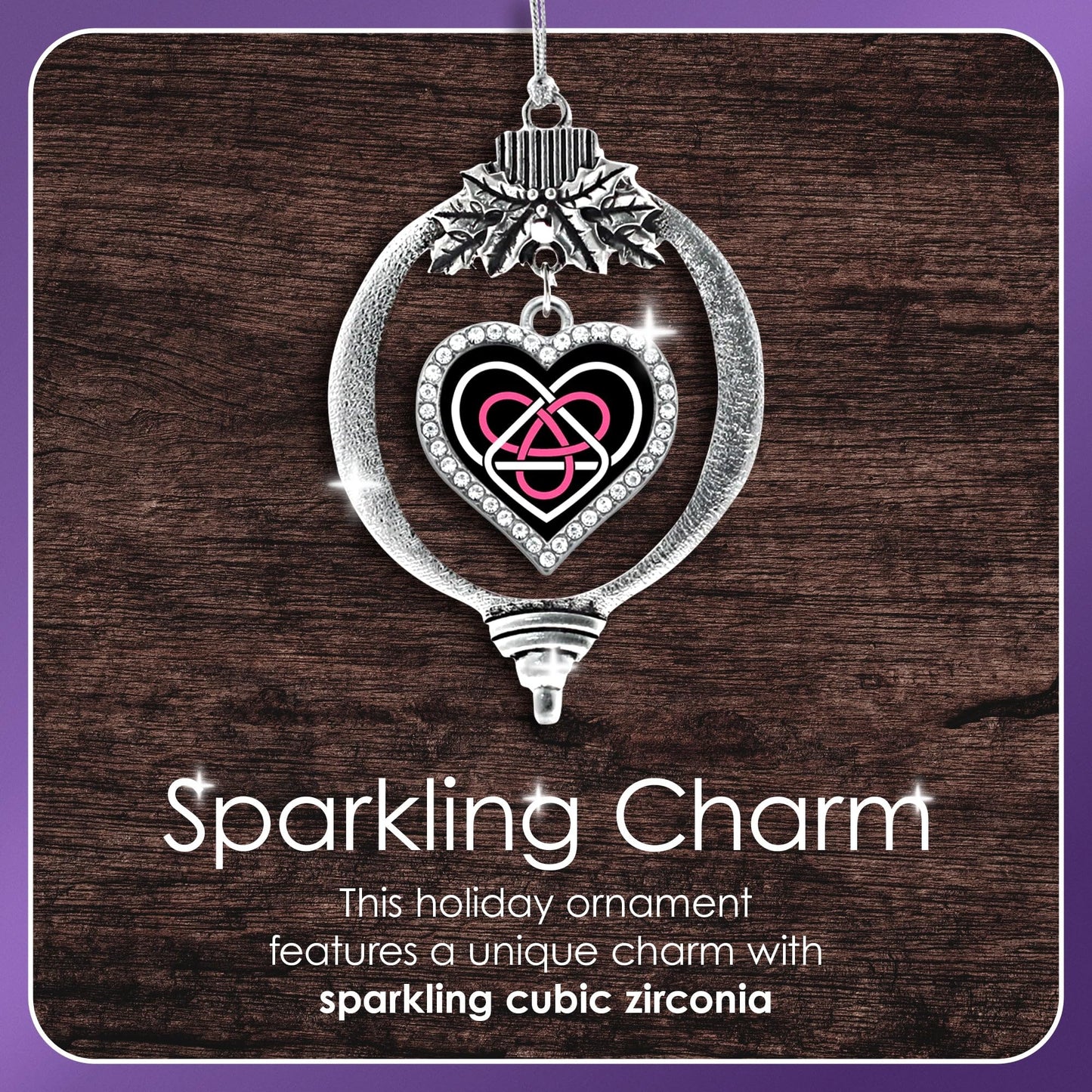 Inspired Silver - Scotland - Silver Christmas Ornament - Pave Heart Charm Christmas Tree Ornament with Cubic Zirconia - Holiday Hanging Decoration