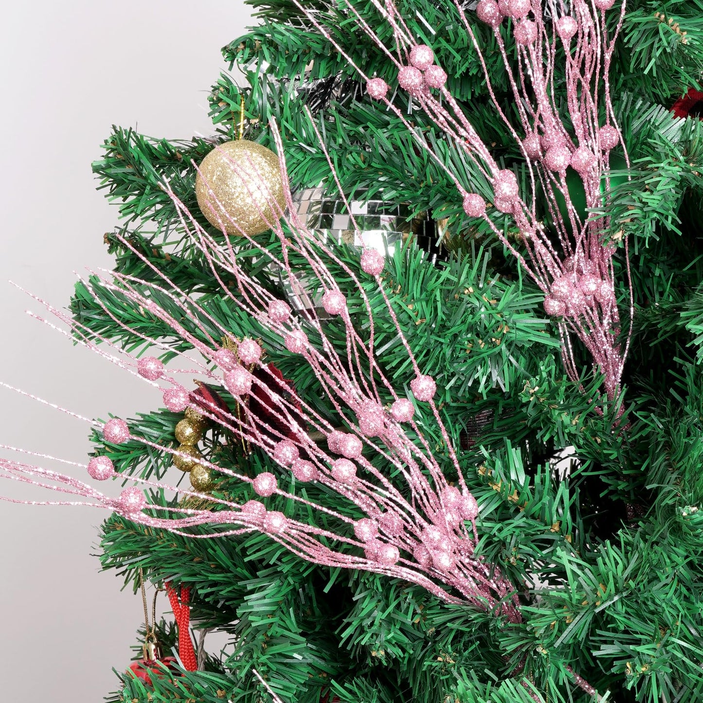Jmkcoz 12 Pack Christmas Glitter Curly Spray Picks Berry Stems Wispy Willow Christmas Berry Picks Sprays Glittered Twigs for Christmas Tree Topper Wreath Garland Decoration Floral Arrangement (Pink)