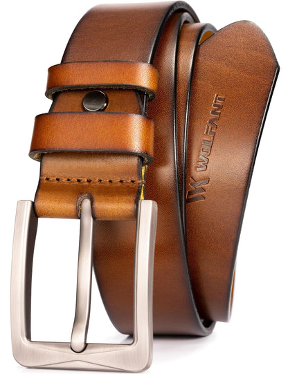 WOLFANT 1.5" Full Grain Leather Belt for Men in Gift Box,100% Italian Real Solid Leather