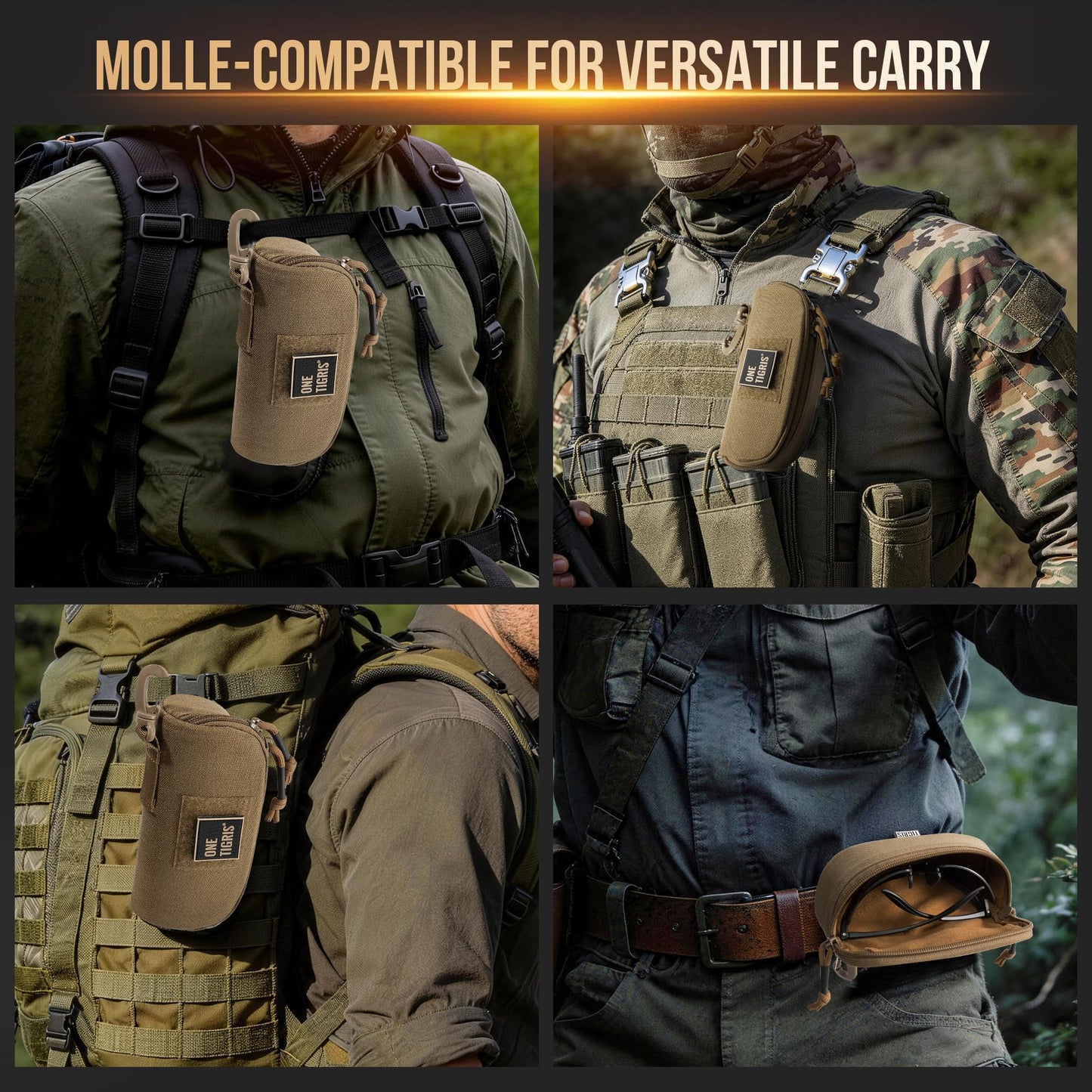 ONETIGRIS Tactical Hard Shell Eyeglasses Case Molle Zipper Sunglasses Pouch Shockproof Crush Resistant for Outdoor Activities
