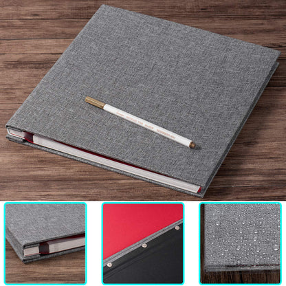 Photo Album Self Adhesive 3x5 4x6 5x7 6x8 8x10 8.5x11 11x10.6 Magnetic Scrapbook Album DIY Length 11x10.6 Inch 40 Pages Linen Cover DIY Photo Album with A Metallic Pen and and Plastic Board(Grey)