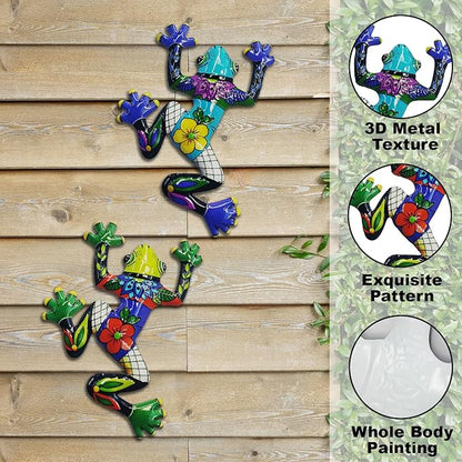 John's Studio 2Pcs Metal Frog Wall Decor Outdoor Garden Hanging Art Sculptures Home Ocean Theme Decorations for Kitchen Bathroom and Pool