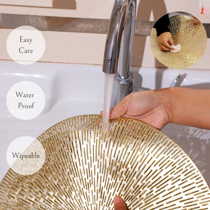 Snowkingdom Round Placemats Gold Metallic Set of 6 Vinyl Hollow Placemats 15'', Washable Easy Clean Wipeable Non-Slip Stain Heat Resistant Dinning Table Place Mats for Wedding Party Decoration by