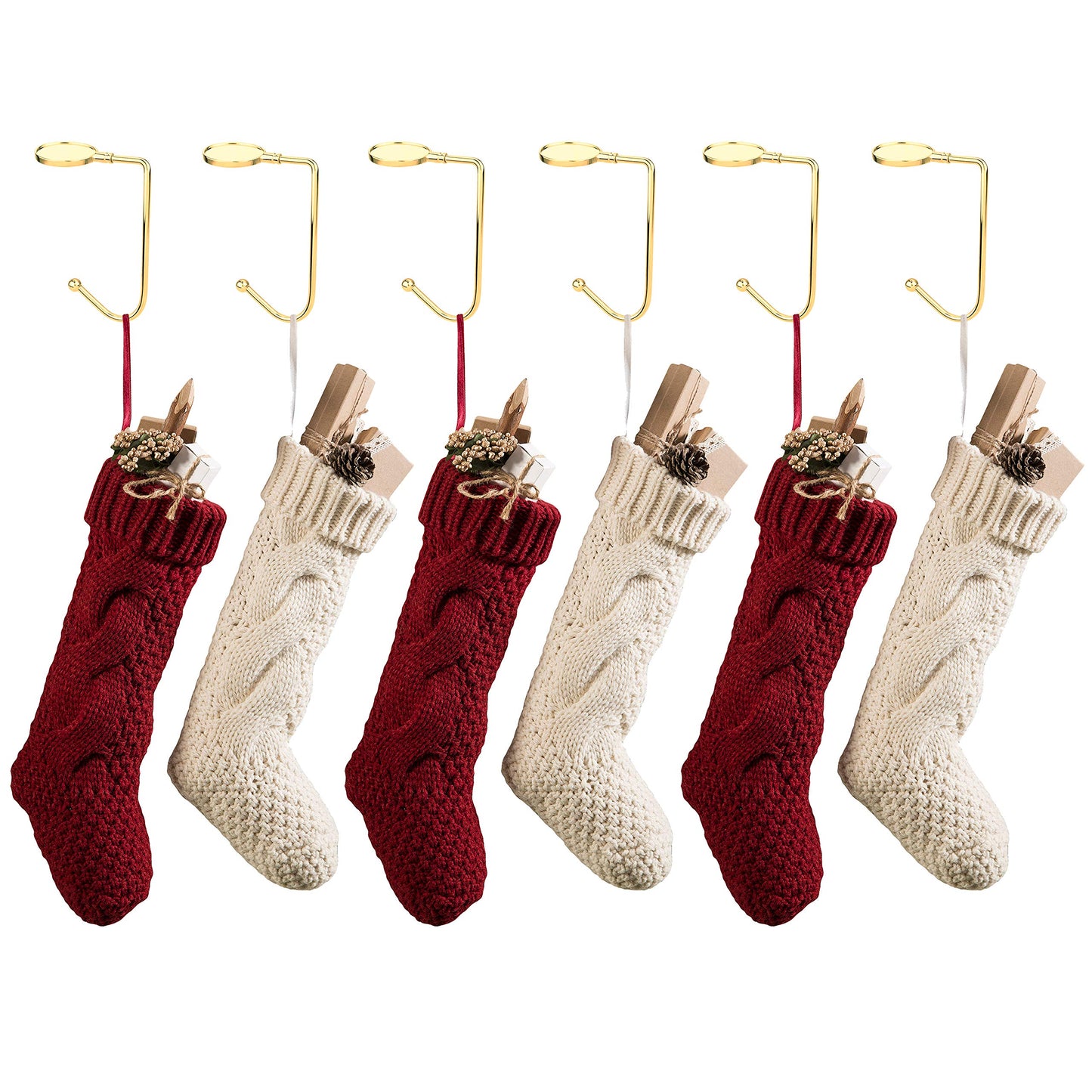Komotu Christmas Stocking Holder for Mantle - 6 Pack Non-Slip Stocking Mantel Holders Hooks Hanger for Christmas Xmas Fireplace and Party Decoration (Gold)