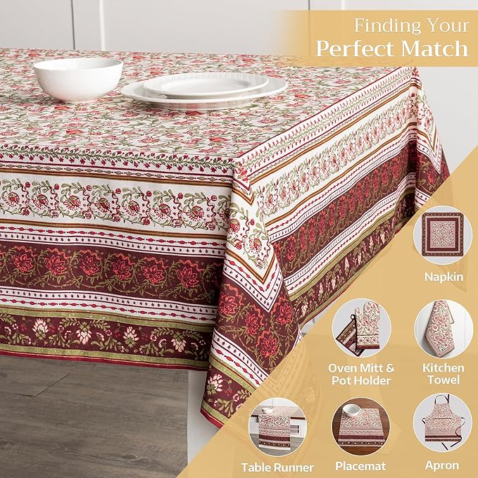 Maison d' Hermine Table Cloth Rectangle Table 100% Cotton 60 x 120 Inches Fall Tablecloth Reusable Everyday Use for Thanksgiving Christmas Decorations Dining Farmhouse Party (Reveillon Au Jardin)