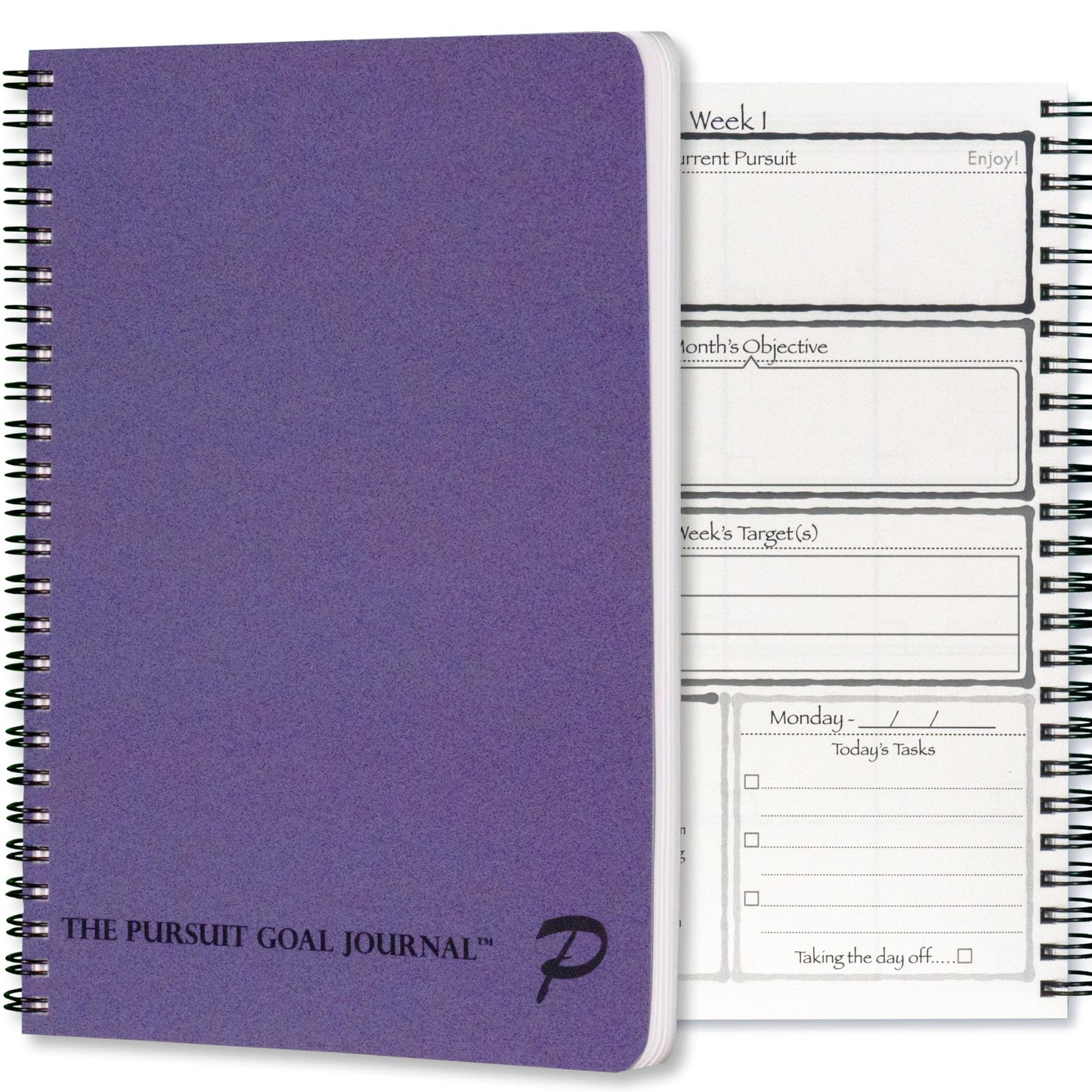 Pursuit Goal Journal - 6 Month Undated Productivity Planner for Goal Setting - Daily Planner, Weekly Planner, Monthly Planner, Notebook, 6x8.5inch (Purple)