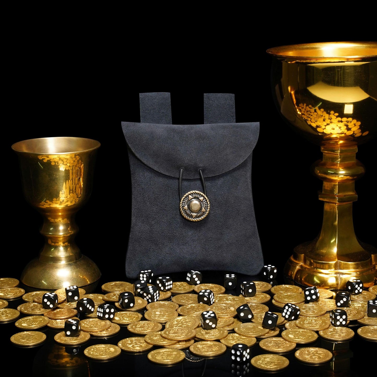Medieval Belt Bag Renaissance Suede Jewelry Belt Pouch LARP Costume Waist Bag Cosplay Costume Accessories - Midnight Navy Blue, 5.9" x 5.7"