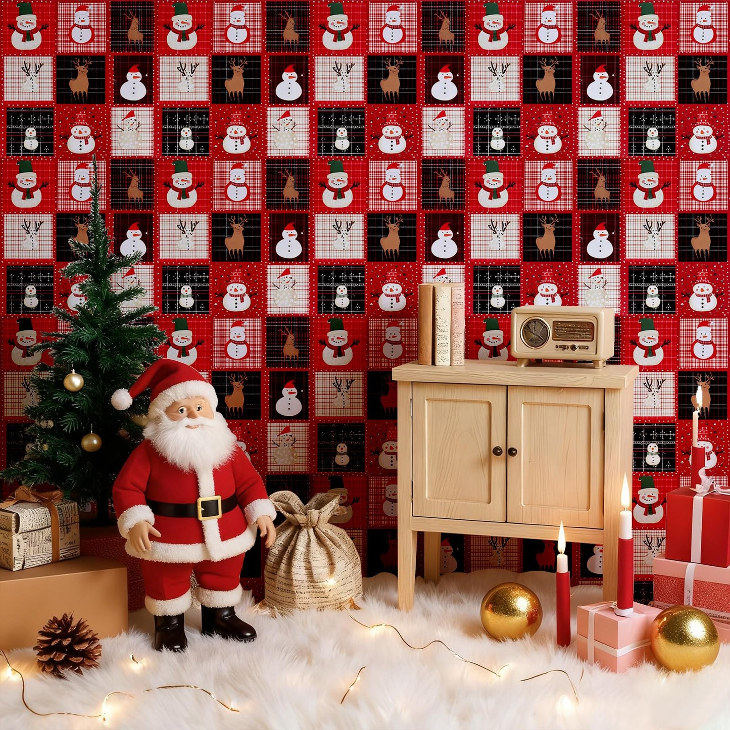 Peel and Stick Christmas Wallpaper Festive Snowman & Reindeer Holiday Contact Paper Removable Self Adhesive Vinyl Christmas Decor Wall Paper for Countertop Cabinets Drawers Furniture 17" x 196.8"