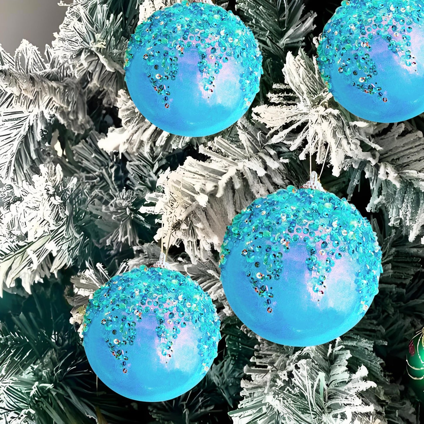 ZHANYIGY 4Pcs Christmas Balls Ornaments -Shatterproof Christmas Ball for Xmas Tree Decorations Hanging,Wedding Party Holiday Decorations Fantasy Blue Glitter Ball 4in x 4 Pack