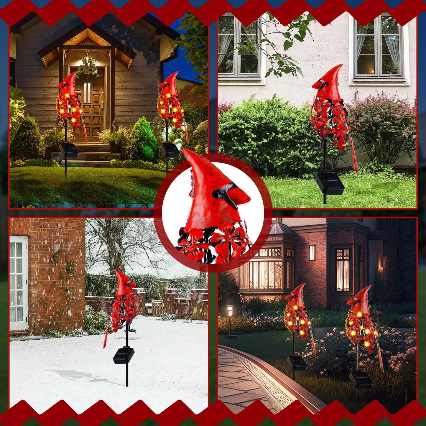VIHOSE 1 Pcs Cardinal Gift Decor Cardinal Solar Lights for Outside Garden Stake Metal Red Bird Solar Lights Gift Outdoor Stake Grave Patio Yard Lawn Porch Cemetery Decoration for Mom Grandma Women