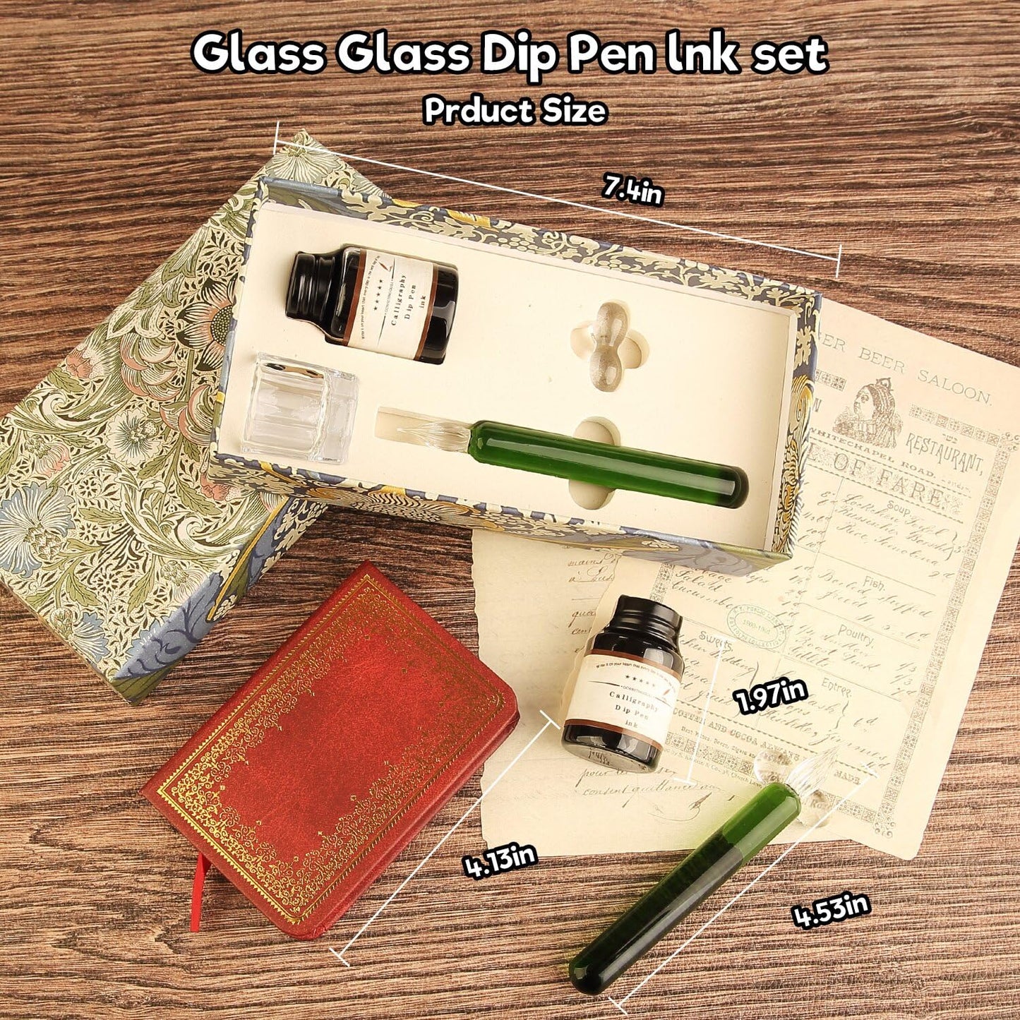 GC QUILL Glass Dip Pen Set,Calligraphy Pen,A Squat Crystal Signature Pen for Art, Writing, Signatures -Decoration and Business Gift (Green)