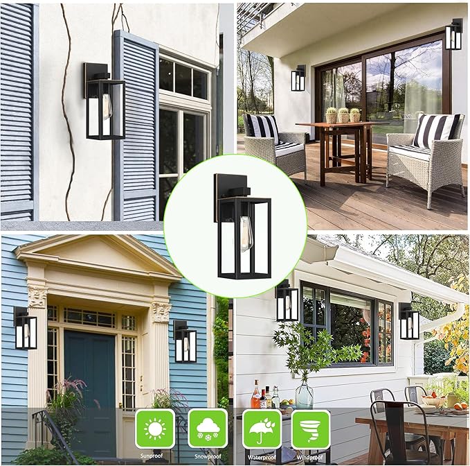 GRUENLICH Waterproof Large Outdoor Wall Lanterns, Modern Porch Sconces with Clear Glass Shade, E26 Socket Max 60W, IP65, Metal Frame, for Patio, Front Door, Entryway, Oil Rubbed Bronze Finish, 1-Pack
