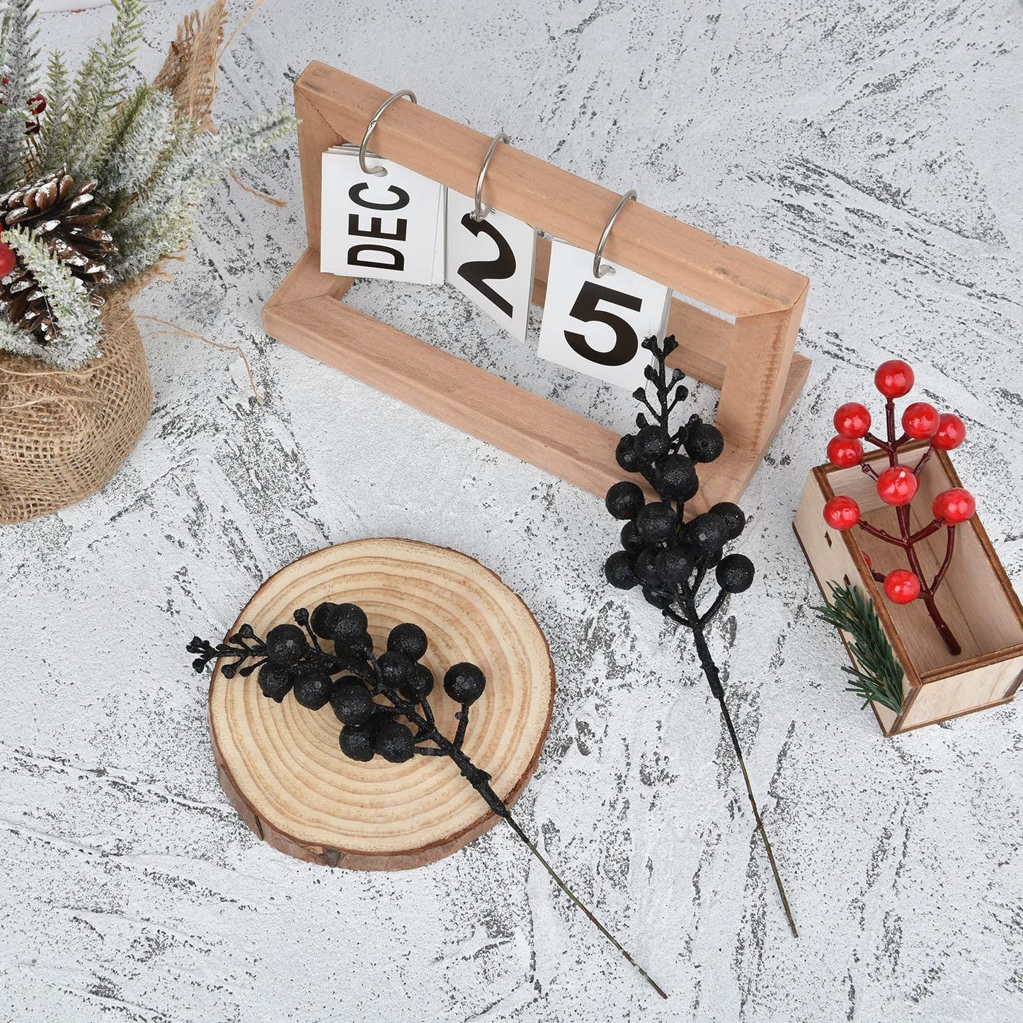 DearHouse 14 Pack Christmas Glitter Berries Stems, 7.8Inch Artificial Christmas Picks for Christmas Tree Ornaments, DIY Xmas Wreath, Crafts, Holiday and Home Decor (Black)