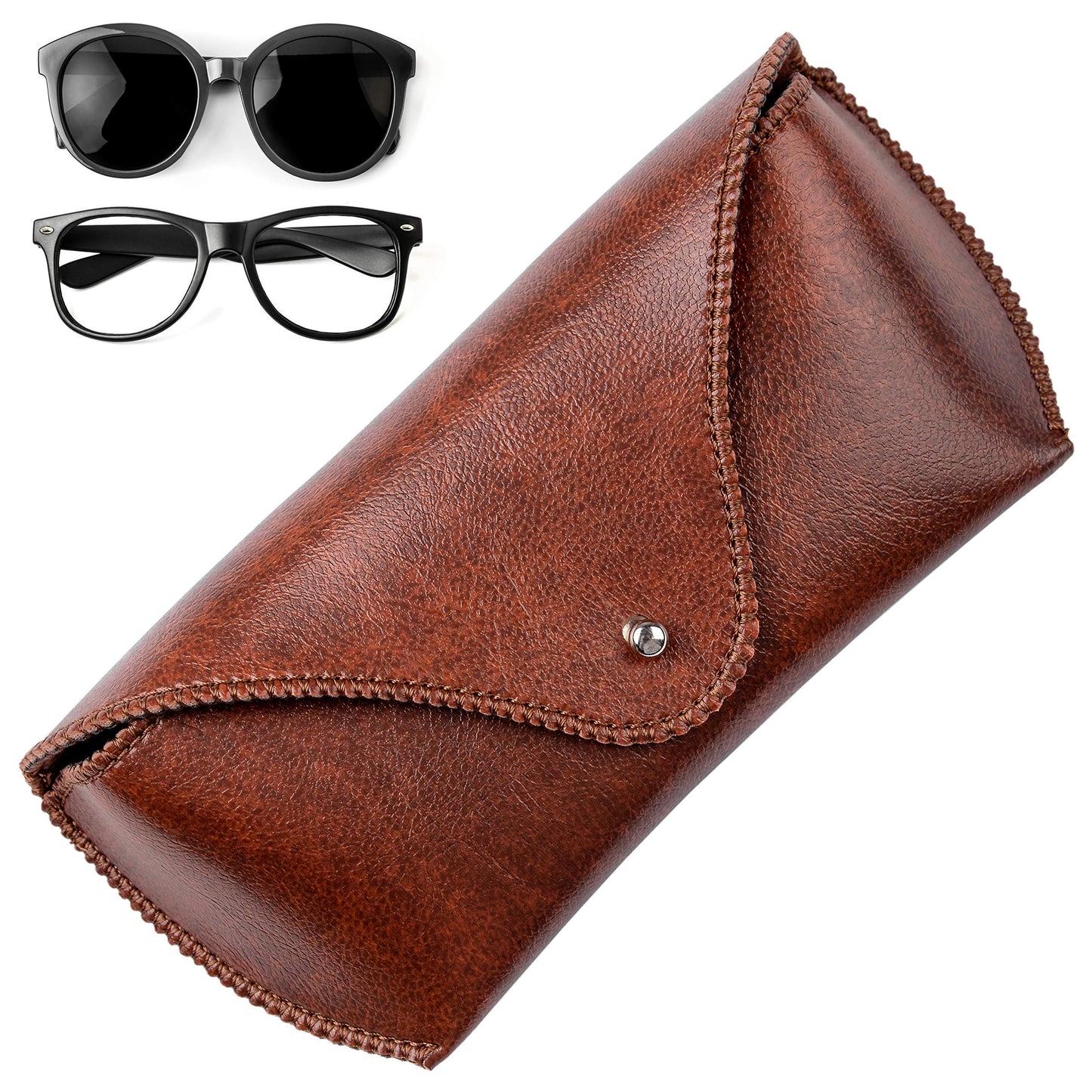 PU Leather Sunglass Case, Soft Premium Sunglasses Case Pouch Brown, Medium Big Glasses Holder For Men and Women