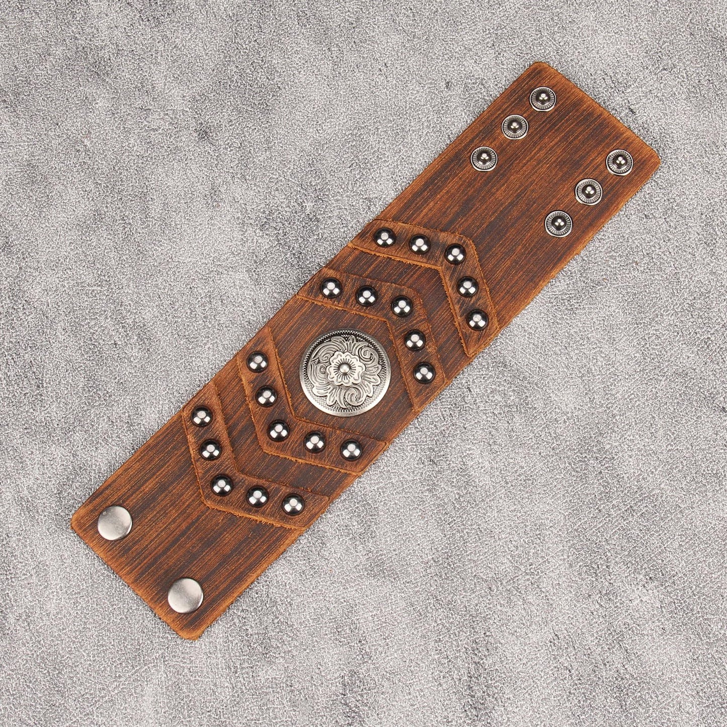 GelConnie Leather Cuff Bracelet Handmade Brown Leather Bracelets Studed Gothic Punk Mens Wrist Bracelet Wide Wristband