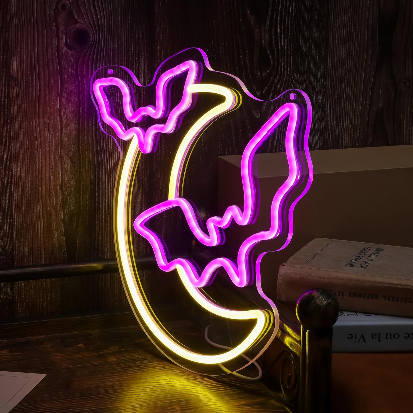 Halloween Decorations Neon Signs, Moon and Bat LED Light,Neon Light up Halloween Party, USB Powerd Gothic Neon Lamp for Festival Wall Decor, Bar, Bedroom,Living room, Wedding,Halloween