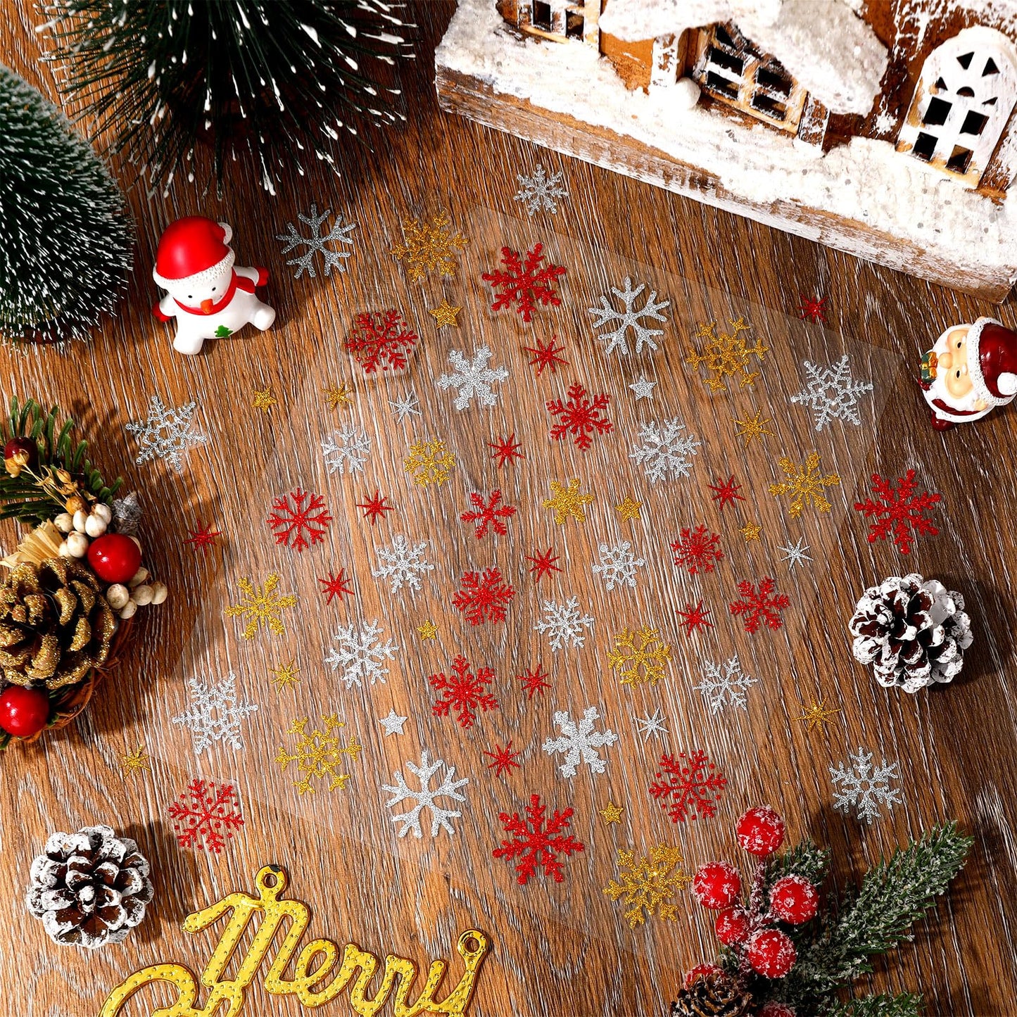 Whaline 330 Pcs Winter Glitter Stickers Gold Silver Red Snowflake Decals Self Adhesive Stickers for Christmas Home Party DIY Crafts Supplies, 10 Sheets