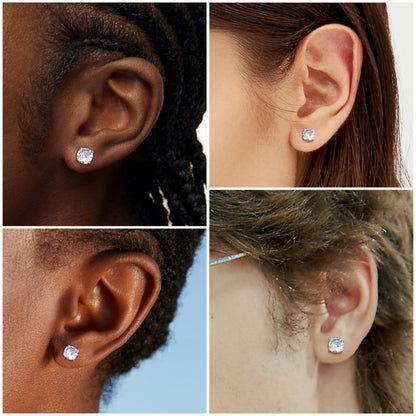 MILACOLATO 4 Pairs Stainless Steel Magnetic Stud Earrings for Men Women Round/Square CZ Inlaid Magnetic Earrings Non-Piercing CZ Clip On Stud Earring 3 Colors 4-7mm