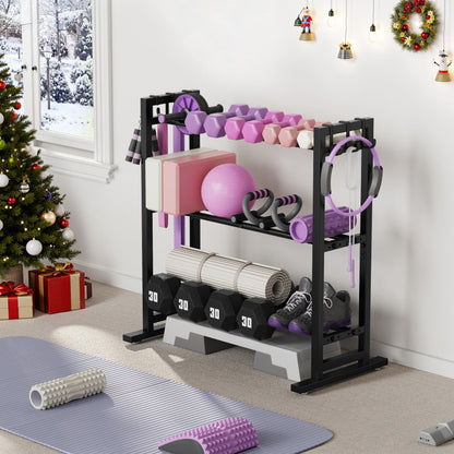 niffgaff 3 Tier Adjustable Dumbbell Rack, Weight Rack for Home Gym, 450 lb Capacity with Extra Storage Hooks