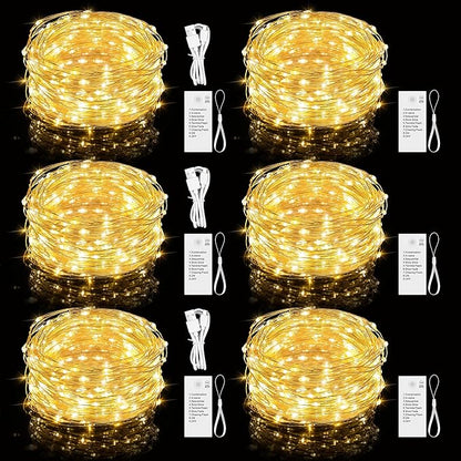 Mlambert LED Fairy Lights Battery Operated with Timer, Rechargeable Mini Twinkle Lights for Christmas Decor Holiday Party, 98.4FT(16.4x6), Warm White
