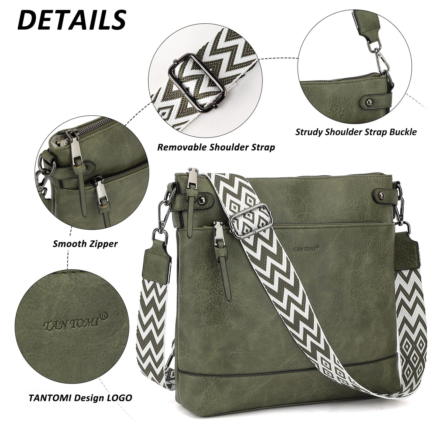 TANTOMI Vegan Leather Crossbody Bags for Women Hobo Travel Purse with Guitar Strap Trendy Women's Handbags with 6 Card Slots