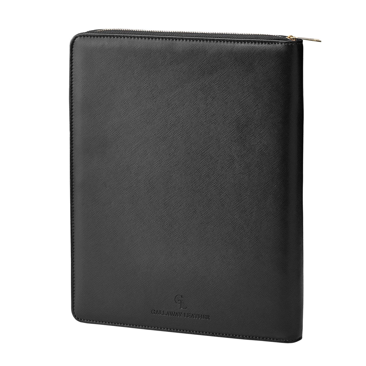 Gallaway Leather Genuine Leather Zippered Portfolio Organizer, Executive Business Binder Padfolio for Men and Women, Holder for Notebook Planner,Resume,Documents,Cards and iPad (Black)