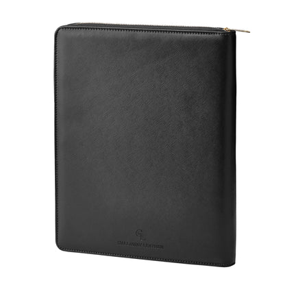Gallaway Leather Genuine Leather Zippered Portfolio Organizer, Executive Business Binder Padfolio for Men and Women, Holder for Notebook Planner,Resume,Documents,Cards and iPad (Black)