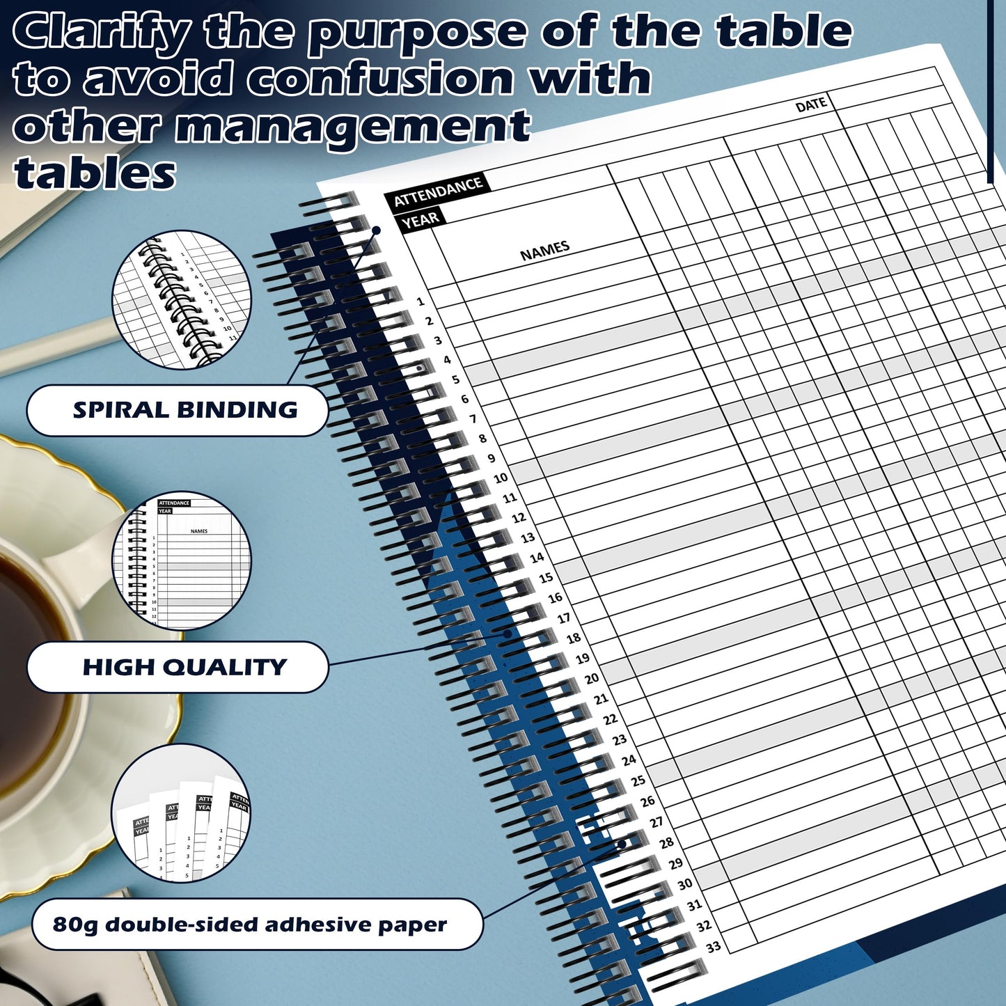 Attendance Book Large Format Spiral Bound 8.5 x 11 Inch attendance Tracker for Teachers Employees Church Coaches Sports and Classroom 110 Pages