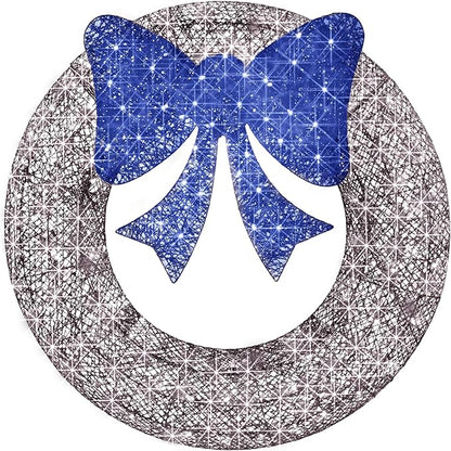 Best Choice Products 36in Pre-Lit Outdoor Christmas Wreath Decoration, LED Metal Holiday Decor for Home w/ 120 Lights, Bow - Hanukkah Silver/Blue