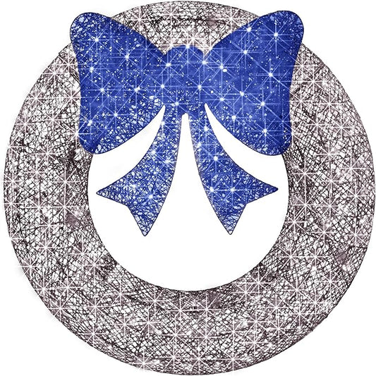 Best Choice Products 36in Pre-Lit Outdoor Christmas Wreath Decoration, LED Metal Holiday Decor for Home w/ 120 Lights, Bow - Hanukkah Silver/Blue