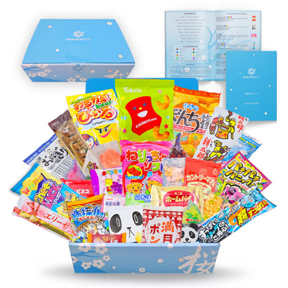 Japanese Snacks & Candy Dagashi with English Pamphlet 30 Pieces Custom Gift Set (Box)