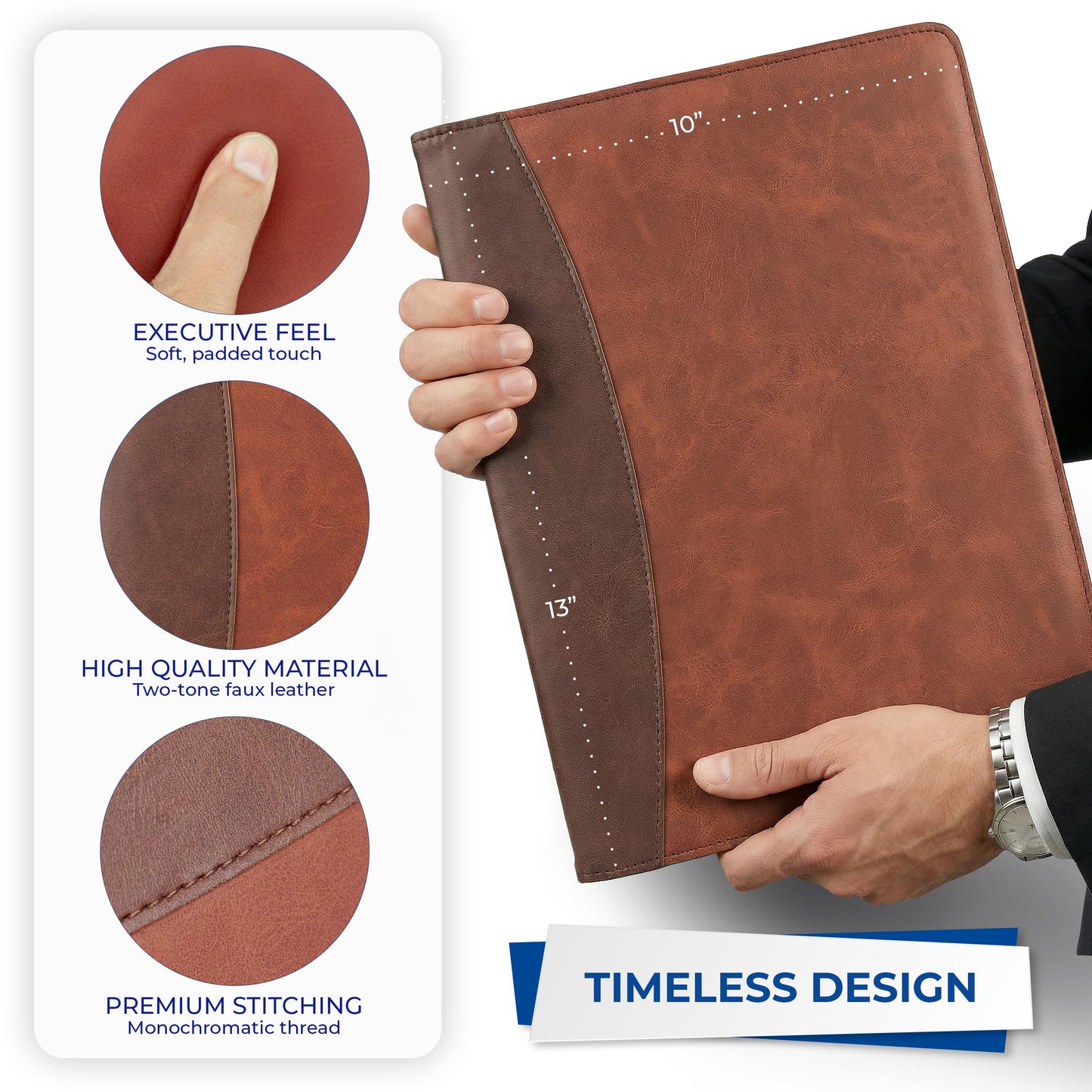 Samsill Two-Tone Padfolio Portfolio Folder, Professional Resume and Document Organizer with 8.5 x 11 Writing Pad, Business Card Pockets and Pen Holder, Faux Leather, Brown/Dark Brown
