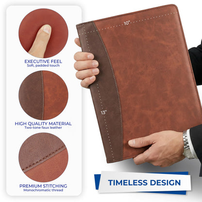 Samsill Two-Tone Padfolio Portfolio Folder, Professional Resume and Document Organizer with 8.5 x 11 Writing Pad, Business Card Pockets and Pen Holder, Faux Leather, Brown/Dark Brown