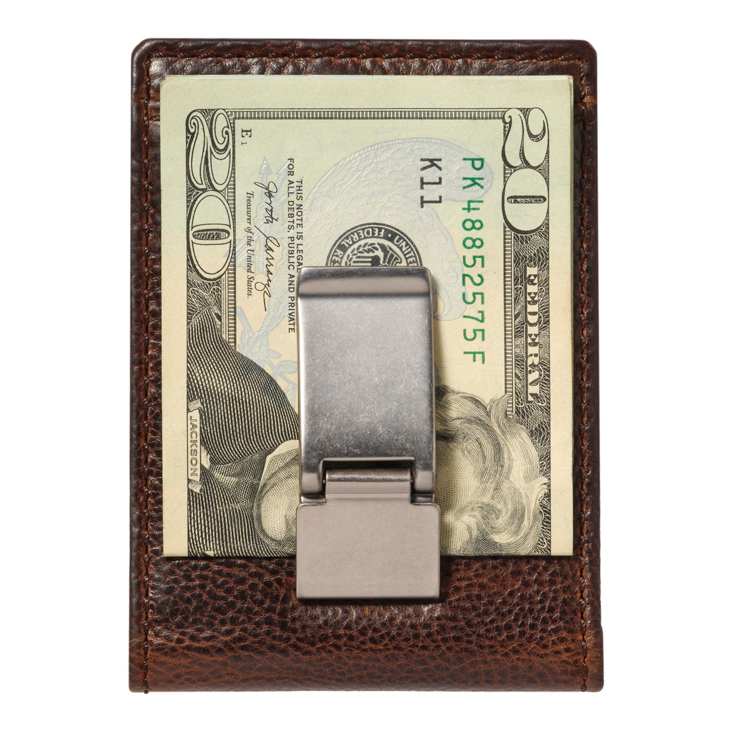 House of Jack Co. Deacon Bifold Money Clip Wallet for Men – Slim Front Pocket Leather Wallet with Metal Cash Clip, Exterior ID Window & Card Holder, Full-Grain Cowhide, Brown