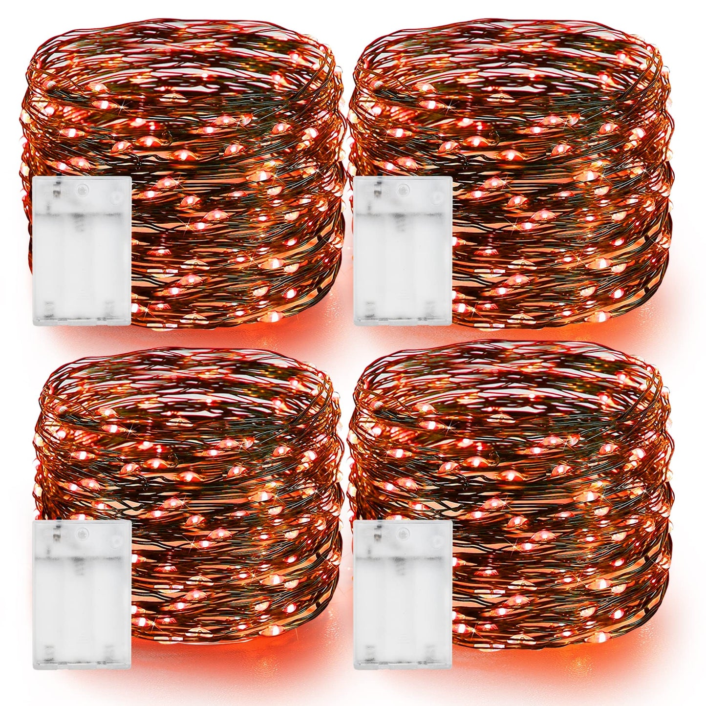 Dazzle Bright Orange Halloween Fairy String Lights, 4 Pack Total 80FT 240LED Copper Wire Battery Operated Waterproof Lights, Halloween Decorations for Indoor Home Outdoor Patio Yard Party Decor
