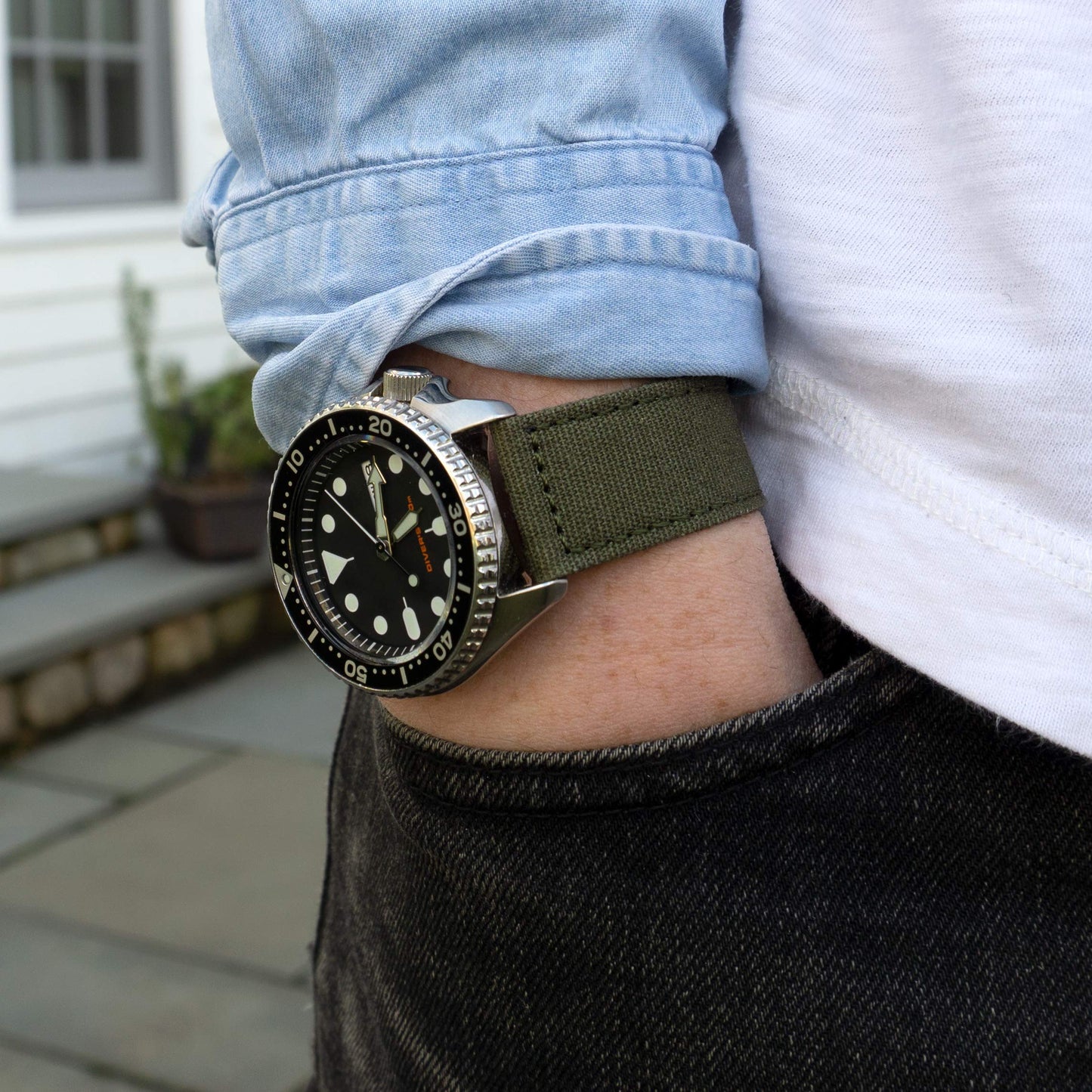 Benchmark Canvas Watch Band - Quick Release Cotton Fabric Watch Straps for Men & Women (22mm, Army Green)