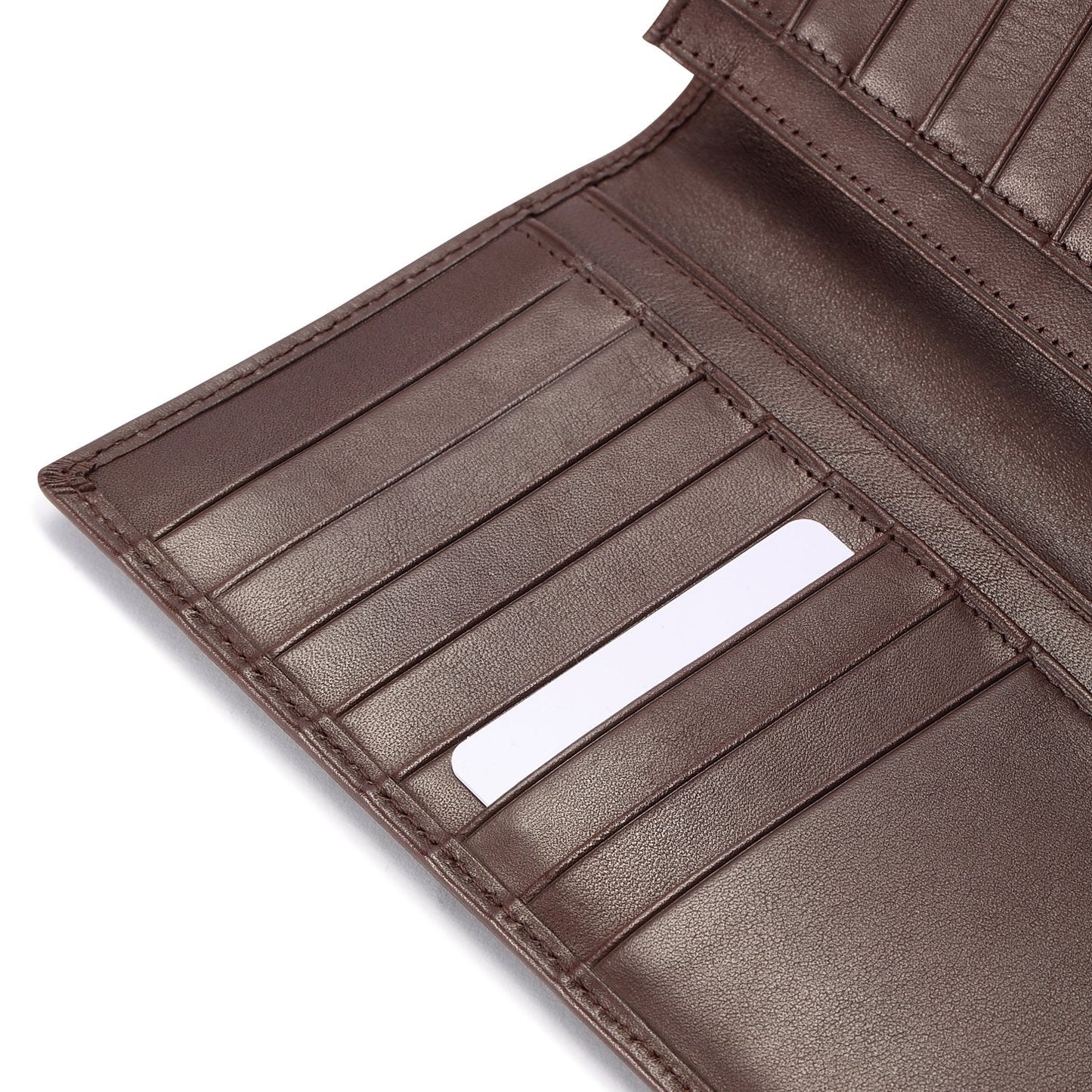 HISCOW Bifold Long Wallet with 15 Credit Card Slots - Italian Calfskin (Coffee)