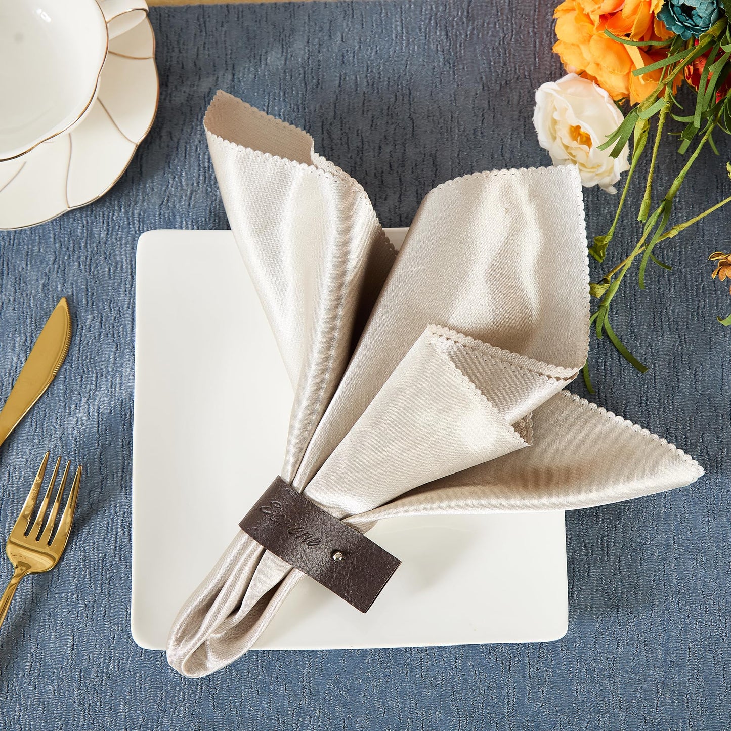 Dark Brown Napkin Rings Set of 6 – Elegant Leather Napkin Ring Holders, Double-Sided Waterproof, Durable Table Decor for Easter, Weddings & Dinner Parties, Stylish Table Setting Accessories