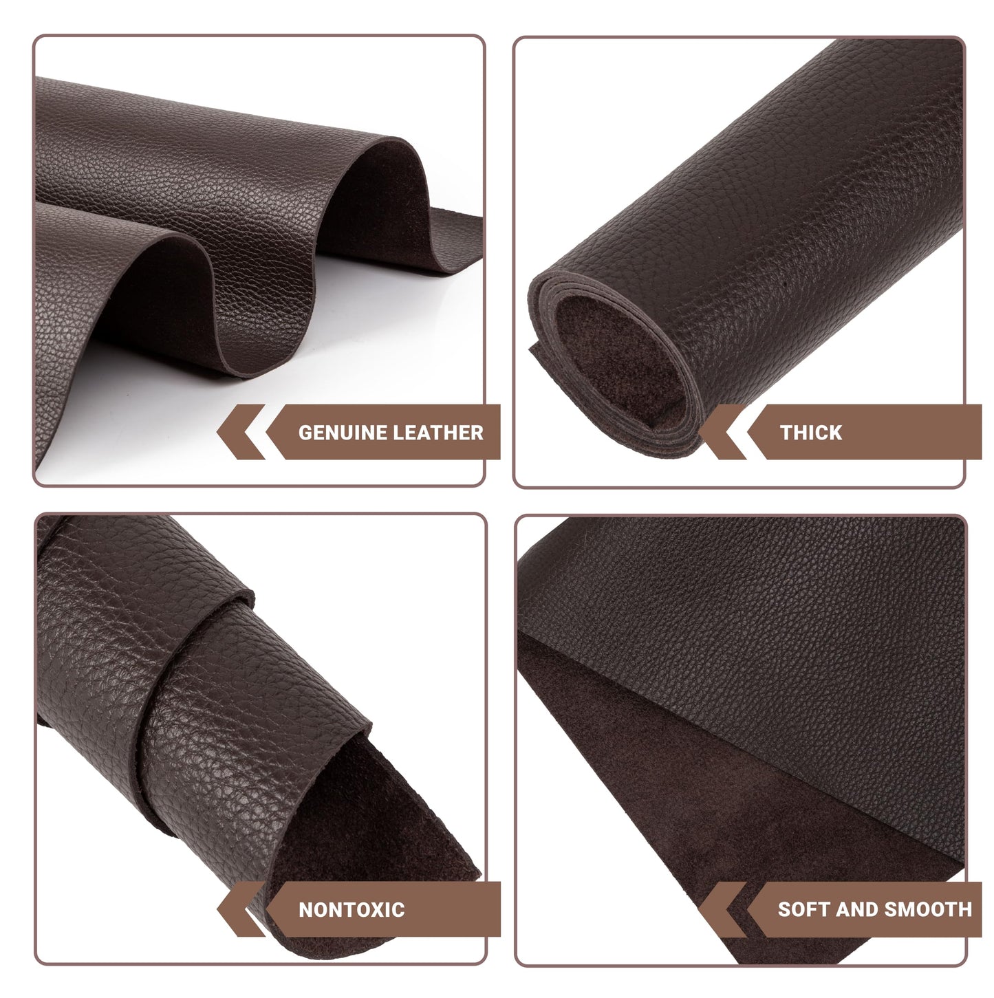 Shkira 24''X12'' Genuine Dark Brown Dotted Leather Sheets for Hobby Workshops - Tooling Square - 2.0MM Thick Genuine Top Full Grain Oil Tan - Thick Leather Pieces