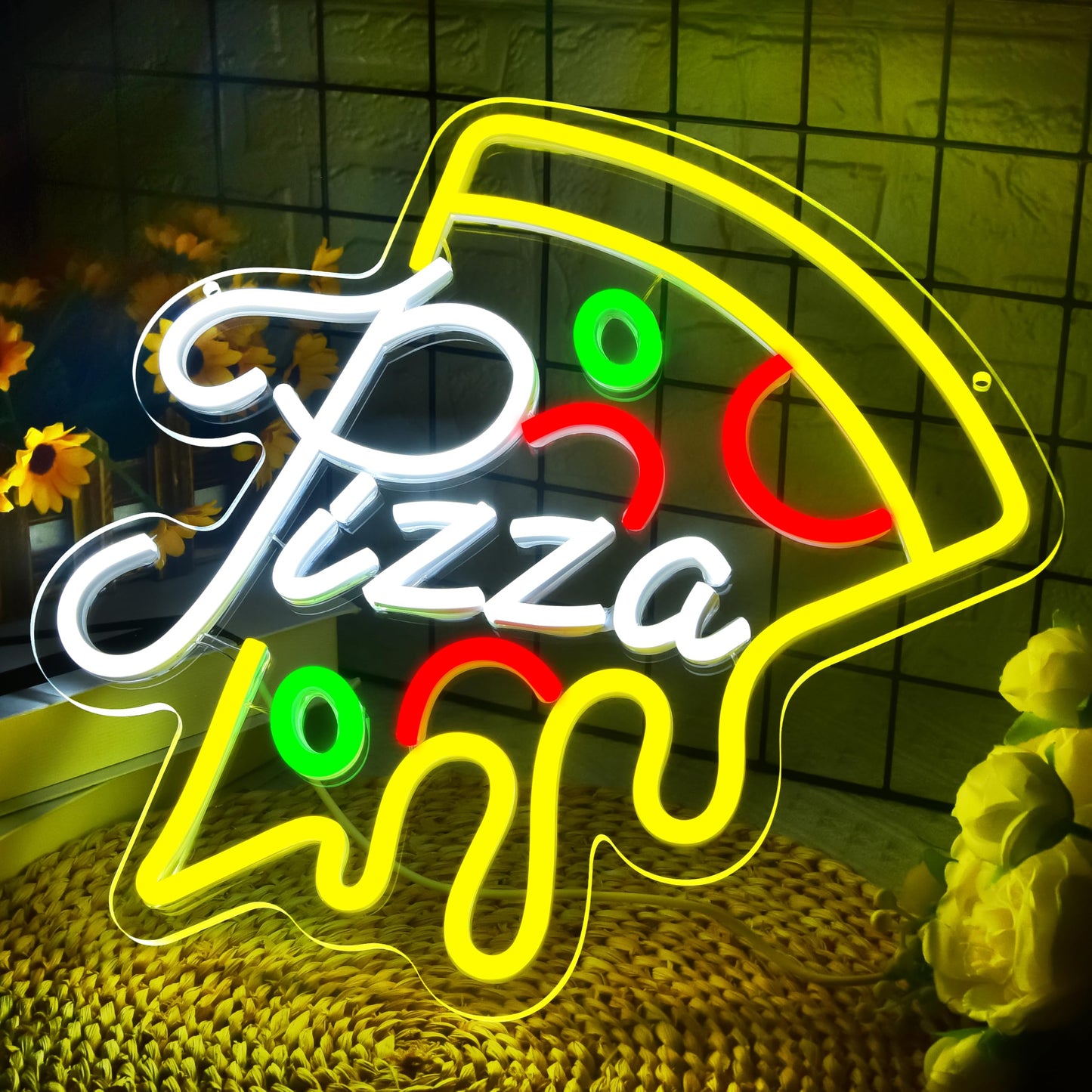 Pizza Neon Sign for Wall Decor Dimmable Pizza Slice Neon light Up Sign for Pizzeria Restaurant Kitchen Dining Hall Store Man Cave Party Bedroom Christmas Birthday Gifts Wall Art Size13.0*13.1(WZCP017)