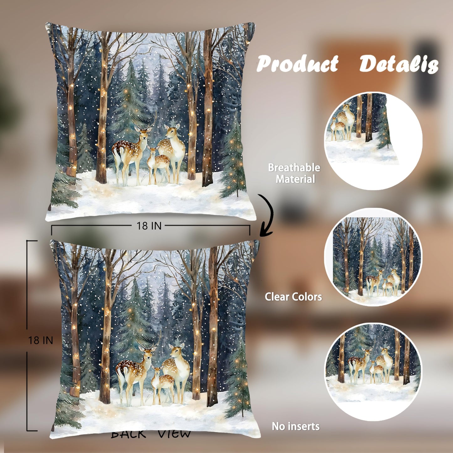 Nipil Christmas Winter Reindeer Squirrel Fox Bear Forest Pillow Covers 18x18 Set of 4,Rustic Christmas Xmas Animal Forest Winter Decorative Throw Pillow Covers for Home Bedroom Living Room