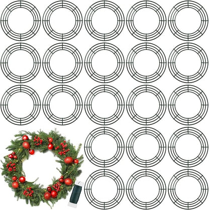 Fovths 24 Pack Christmas Wire Wreath Ring 16 Inches Metal Wire Wreath Frame with Floral Wires Green DIY Floral Crafts for Xmas Halloween New Year Holiday Valentines Day Decor