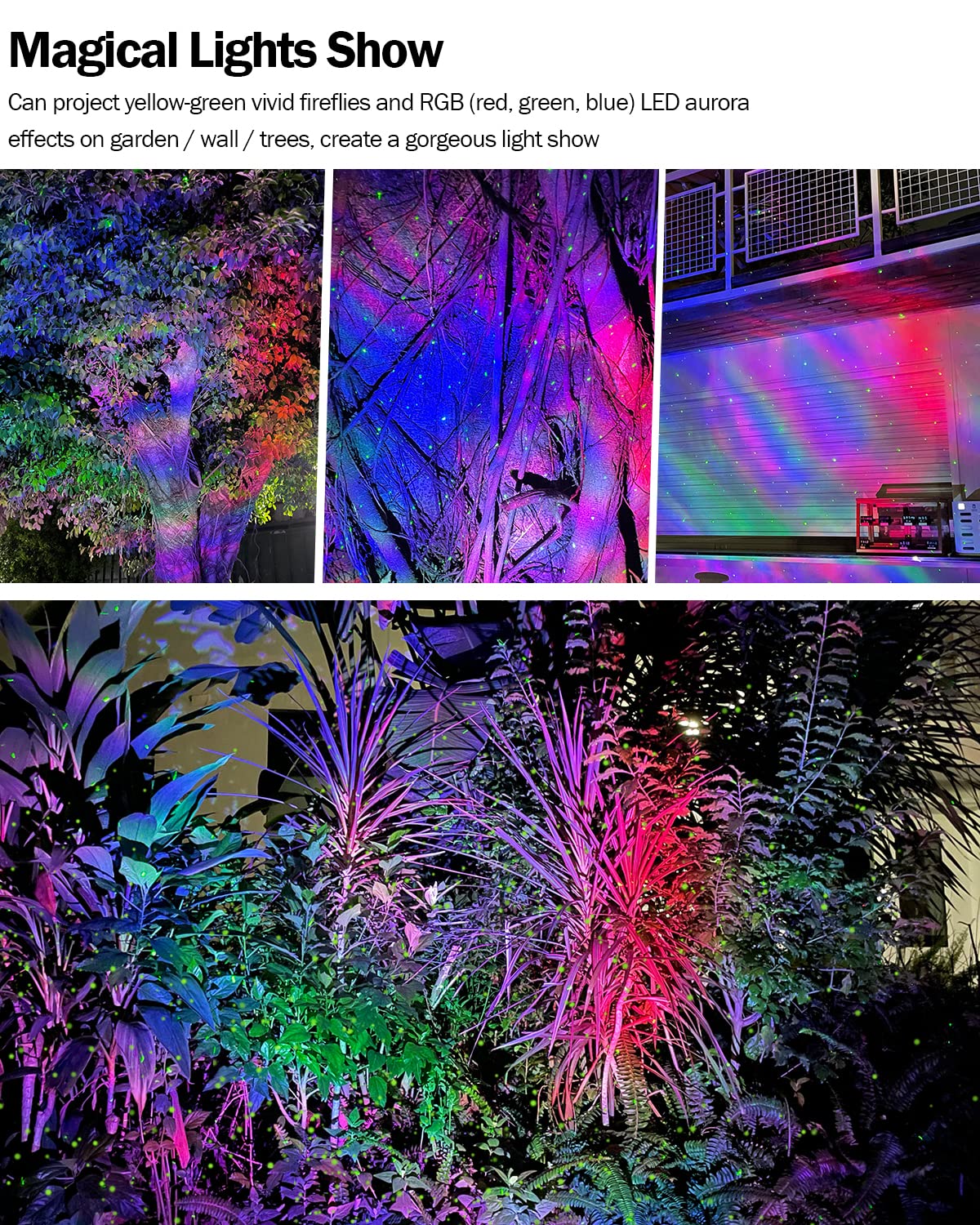 Lunmore Firefly Garden Lights Star Projector Laser Christmas Lights with Colorful LED Background Light