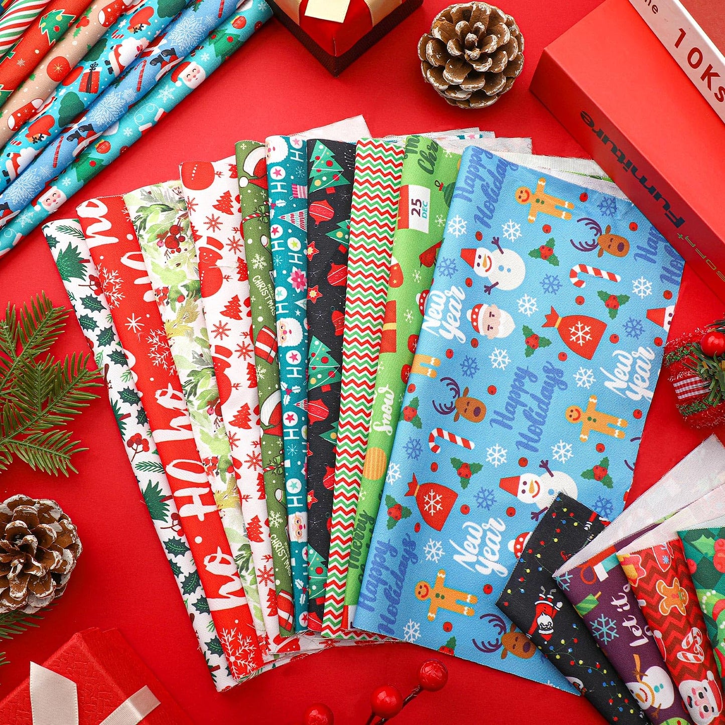 Tudomro 70 Pcs 10 x 10 Inch Christmas Quilting Fabric Squares Santa Gingerbread Man Fabric Bundles Snowman Candy Cane Printed Precut Patchwork Materials for Xmas Winter DIY Crafts Cloths Handmade