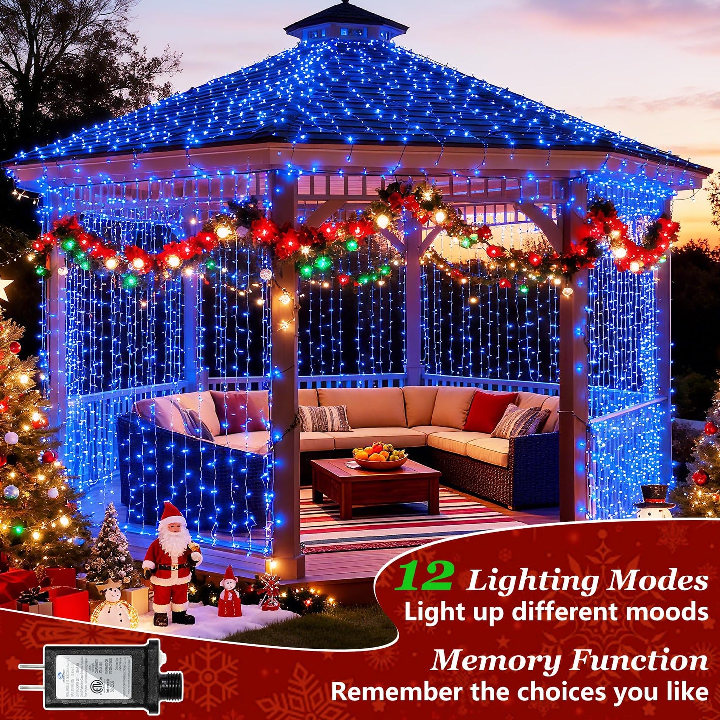 300 LED Blue Birthday Party Decorations String Lights with 12 Modes Timer Dimmable, Waterproof Green Wire Christmas Tree Lights, 75FT Fairy Lights for Bedroom, Outside, Ocean Party, Xmas Decor