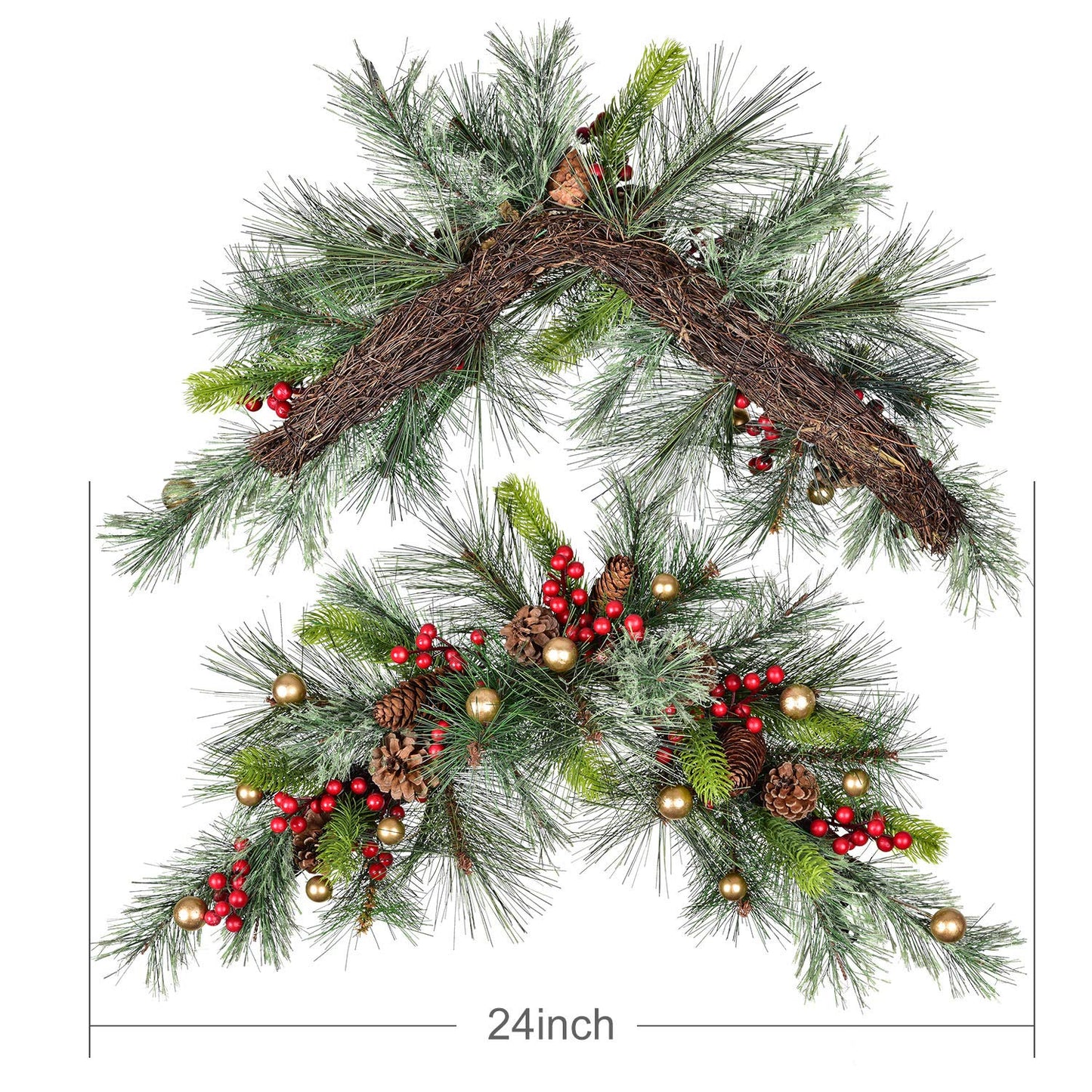 DearHouse 24inch Artificial Christmas Swag, Xmas Mail Box Swag with Wintry Pine Collection and LED Lights for Christmas Holiday Home Decor