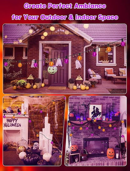 SUNSGNE G40 LED Outdoor Halloween String Lights 25FT Globe String Lights with 27 LED Shatterproof Clear Orange Purple Lights(2 Spare) for Patio Balcony Backyard Pergola Decor