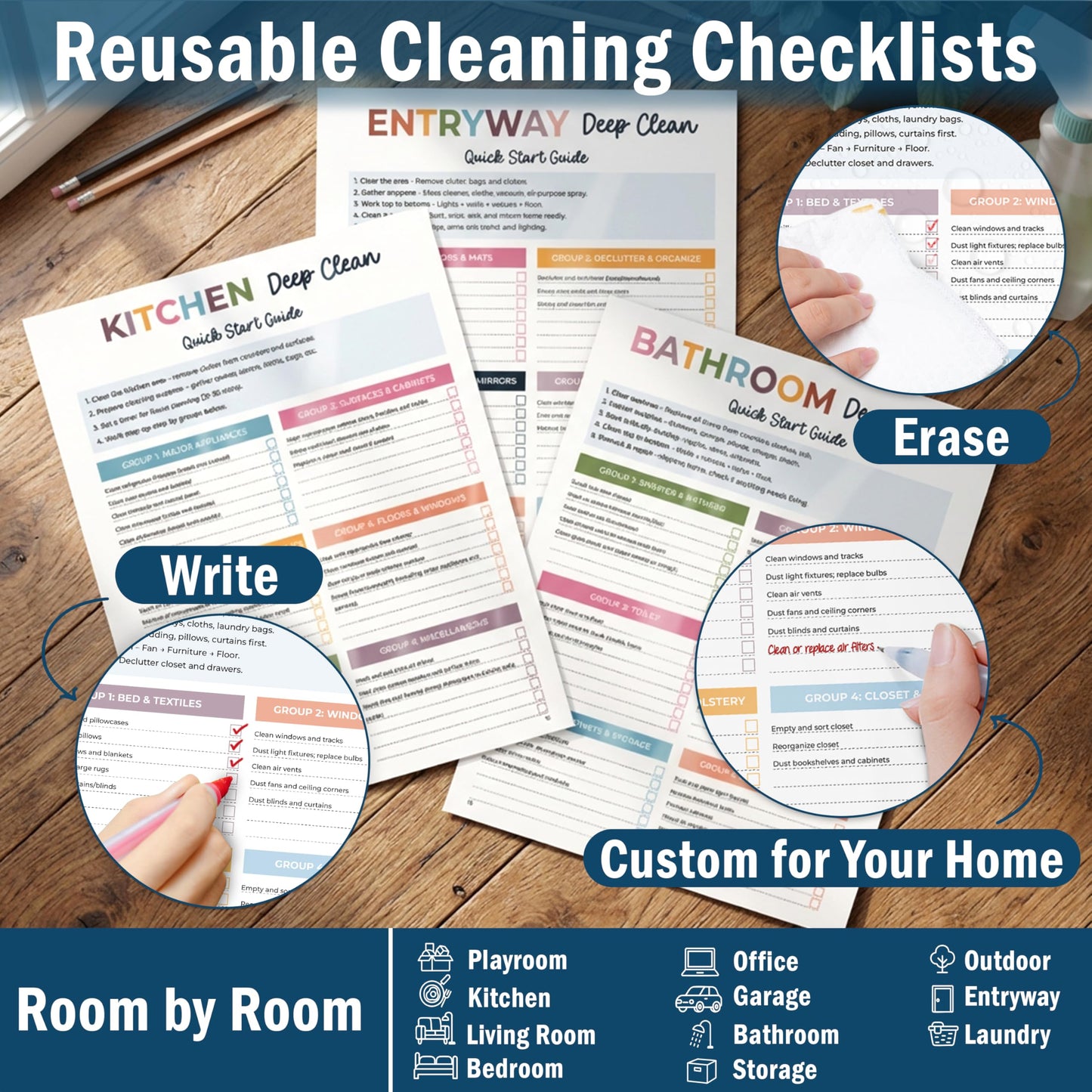 BLOOMOST ADHD Cleaning Planner - Daily, Weekly & Monthly Cleaning Checklist Organizer for Adults & Teens, Break Chores Into Small Wins, Glossy Erase Checklists - Planning Pages (version 2)